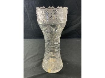 Large Cut Glass Vase. 12 Tall. Corset Shape.
