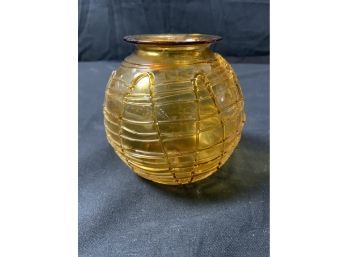 Small Amber Colored Bowl. Random Threading.