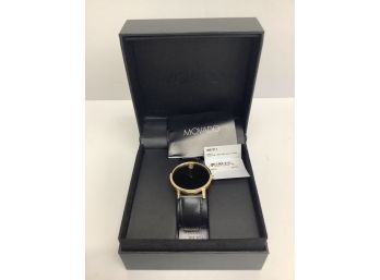 New Movado Mens Museum Classic Gold With Black Dial $595 Retail
