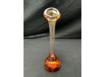Controlled Bubble Bud Vase. Dark Amber Base To Light Amber Top.