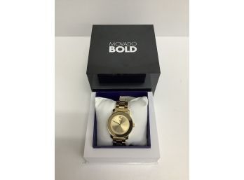 New Movado Bold Ladies Gold Tone Stainless Watch $650 Retail