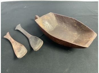 Sulawesi Torajon Tribe Indonesian Hand Carved Food Bowl W/spoons