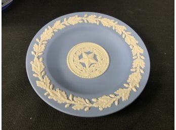 Wedgwood Jasperware Small Plate Blue With Raised Star & Leaf Pattern. Stamped On Bottom.