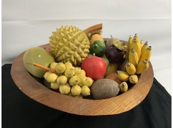 Java Tribe Hand Carved Rice Bowl W/ Dozen Plus Hand Carved Fruit.