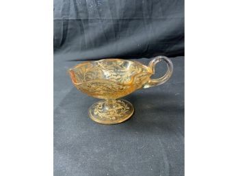Moser Type Small Dessert Cup W/amber Handle W/ Gold Decorations.