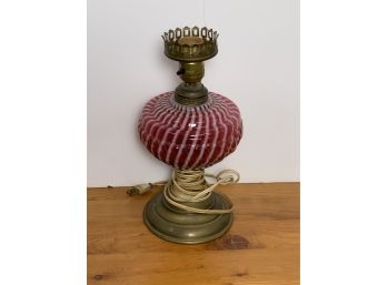 Cranberry Swirl Converted Oil Lamp
