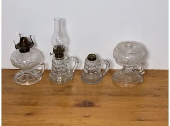 4 EAPG Pattern Glass Oil Lamps