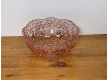 Pink Pressed And Cut Glass Floral Bowl