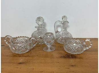 Grouping Of 5 Cut And Pressed Glass Pieces Including Matching Creamer And Sugar