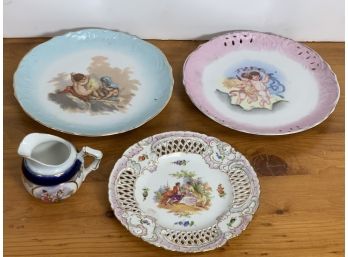 4 Figural Porcelain Plates Or Cup