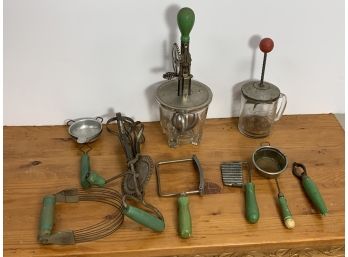 Vintage Country Green And Red Decorated Kitchen Items