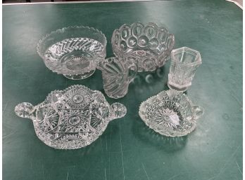 6 Pieces Of Pattern Glass And Pressed Glass Items