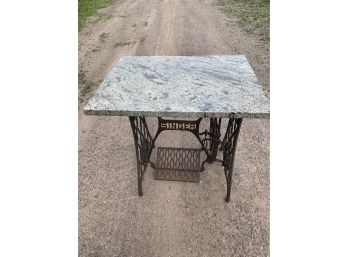 Granite Top Cast Iron Singer Sewing Machine Base Table