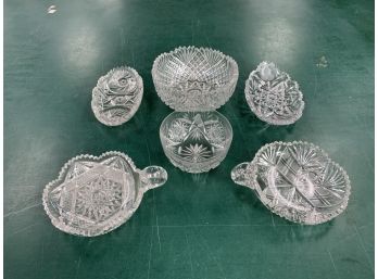6 Pieces Of Cut And Pressed Glass Bowls