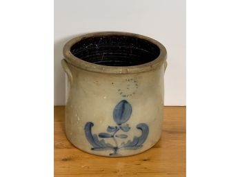 2 Gallon Stoneware Crock With Blue Decoration And Signed