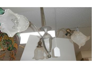 3 Arm Light Fixture With Etched Floral Shades