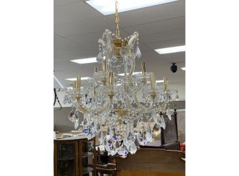 Contemporary Multi Arm Crystal Chandelier With Drop Prisms