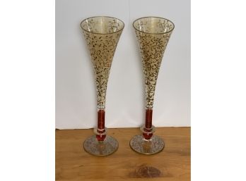 Pair Of Venetian Fluted Glass Stems