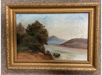 Antique Landscape Painting With Gold Frame