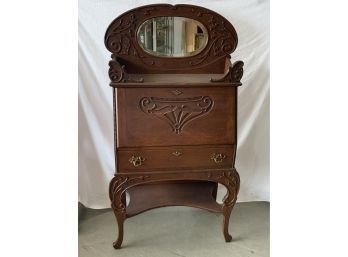 Oak Cowboy Style Slant Lid Desk With Great Carvings