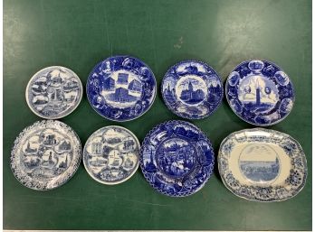 Group Of 8 Scenic Tranferware Plates Including Hartford, Allentown, And Others