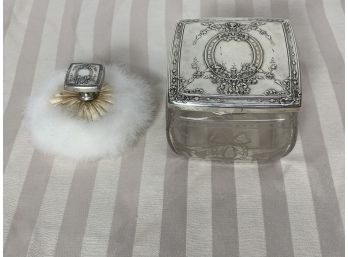 This Is A Nice Silver Topped Dresser Pieces Including Jar And Powder Duster