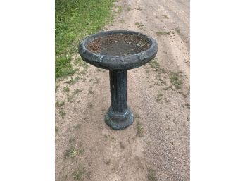Cement Two Piece Bird Bath With Green Coloring