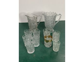 Pattern Glass Pitcher And Glasses