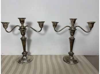 Pair Of Sterling Silver 3 Arm Candlesticks