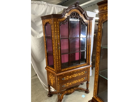2 Piece 2 Drawer Inlaid China Closet With Trestle Base And Glass Shelves