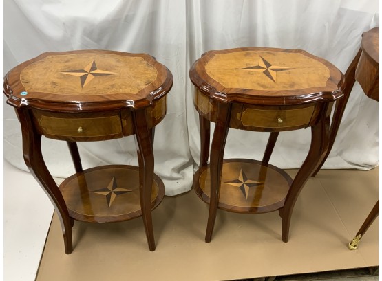 Pair Of Star Inlaid 1 Drawer Side Tables