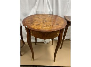 Inlaid 1 Drawer Round Side Table