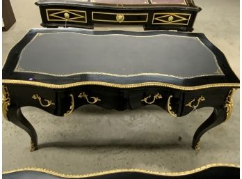 Louis 15th Style 3 Drawer Black Executive Desk With Bombay Detail And Brass Armaloo