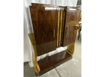 Art Deco Burled Zebra Wood Accents 2 Door Cabinet