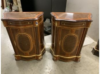 Pair Of Inlaid Consoles With 1 Drawer And Cabinet