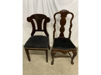 2 Dark Burled Wood Accent Chairs