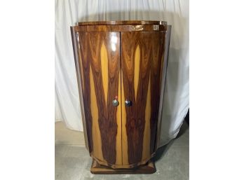 Half Round Tall Cabinet With 2 Shelves, Art Deco Handles And Scalloped Edges