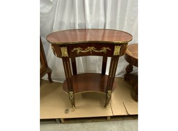 Kidney Shaped 1 Drawer Side Table With Brass Gallery And Accents