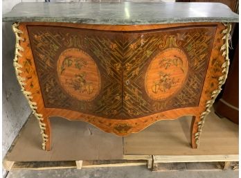Large Bird And Floral Inlay Bombay Style Cabinet, Brass Corner Armaloo
