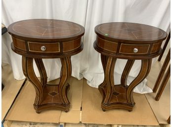 Pair Of Inlay And Painted Detail 1 Drawer Side Tables