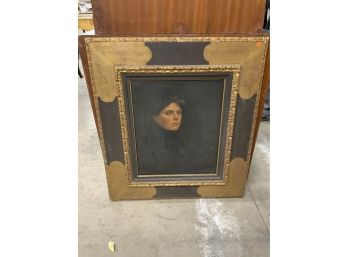 19th Century European Oil On Canvas Portrait With Gold Accent Frame
