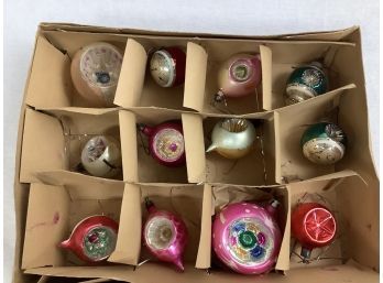 12 Vintage Christmas Tree Glass Ornaments