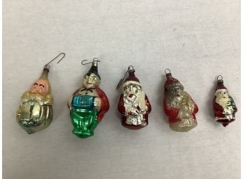 5 Vintage Christmas Tree Glass Santa Or Figural Ornaments