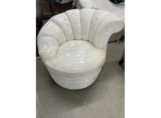 Vintage Post Modern White Shell Scalloped Swivel Side Chair