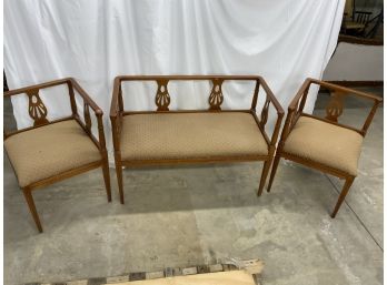 3 Piece Settee Including A Sofa And 2 Side Chairs With Inlay On The Edges