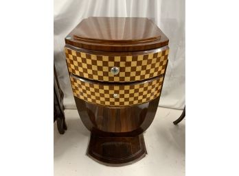 Art Deco Checkered Inlay 2 Drawer Side Table