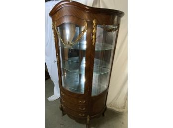 Bow Front Bow Side French Style Vitrine With Brass And Bronze Armaloo With 3 Drawers