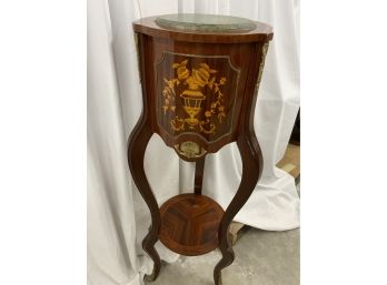 Inlaid Marble Top Pedestal With Brass Armaloo