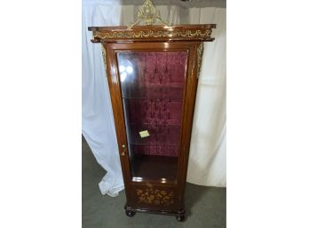Inlaid 1 Door French Style Curio With Armaloo Detail With Buttoned Fabric Interior