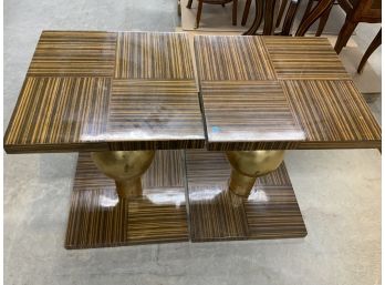 Pair Of Zebra Wood Side Tables With Gold Painted Bulbous Legs